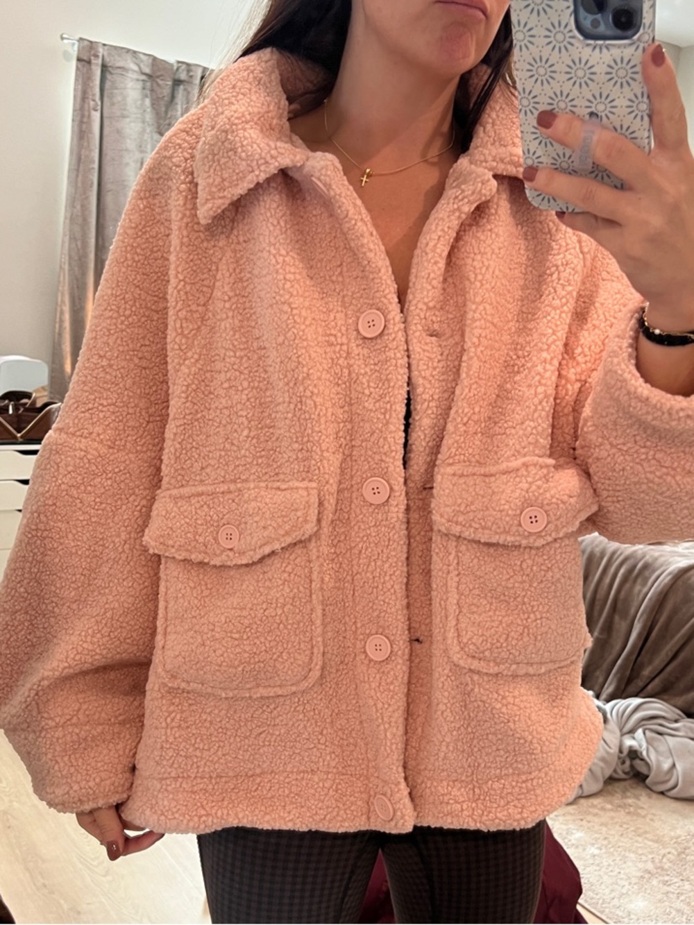 TALULAH Pink Teddy Sherpa Button Jacket